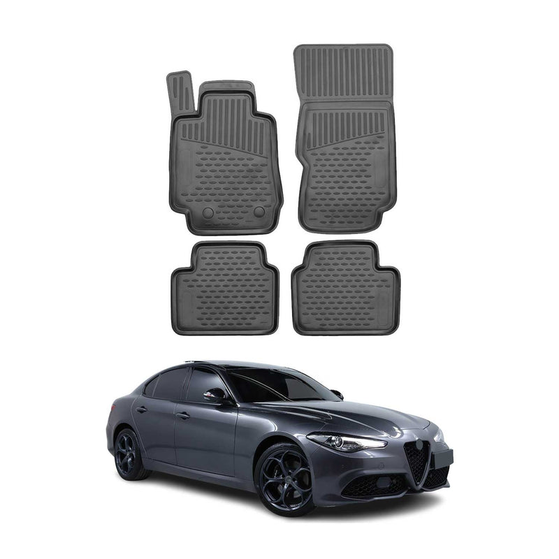 OMAC 3D Tapis de sol pour Alfa Romeo Giulia 2015-2025 caoutchouc TPE Noir 4x