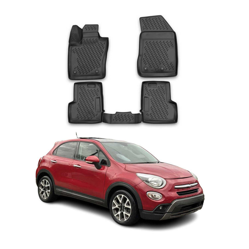 Tapis de sol pour Fiat 500X 2014-2025 en caoutchouc TPE 3D Noir 3Pcs