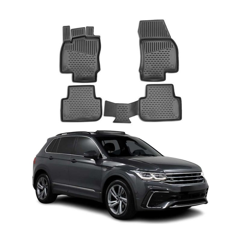 OMAC Tapis de sol pour VW Tiguan & Tiguan Allspace 2018-2024 en caoutchouc Noir
