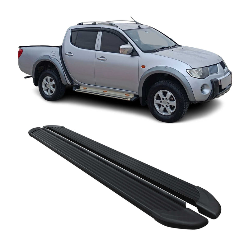Marchepieds Latéraux pour Mitsubishi L200 Double Cab 2005-2014 Alu Noir L2 2Pcs