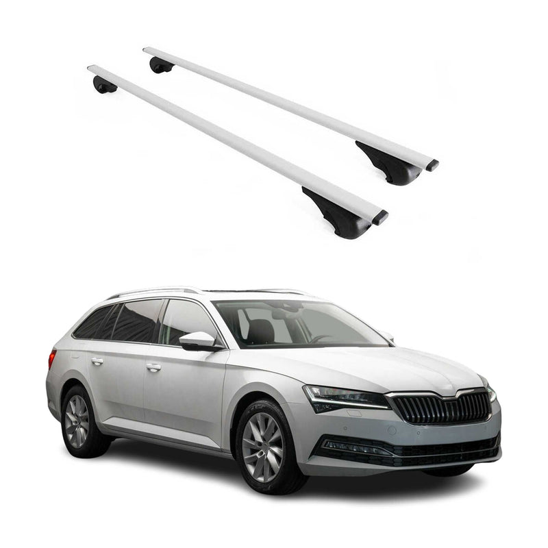Barres de toit Transversales pour Skoda Superb 2015-2024 Break Fer Argent