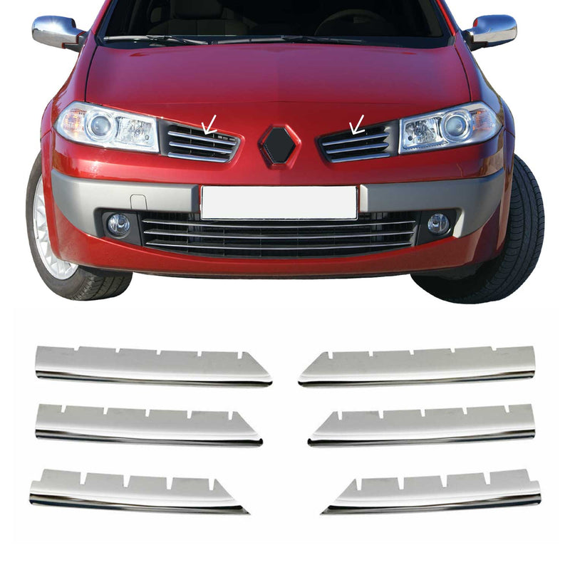 Grille de Calendre pour Renault Megane 2002-2006 6 PCS Acier Inox Chromé