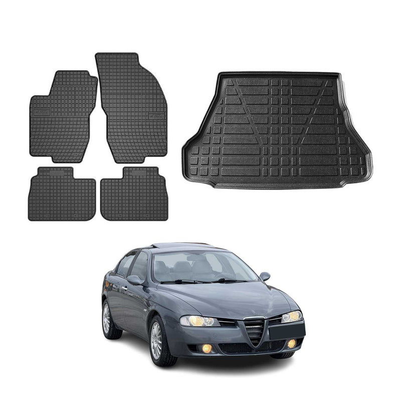 Kit Tapis de sol et coffre pour Alfa Romeo 156 1997-2005 Noir TPE
