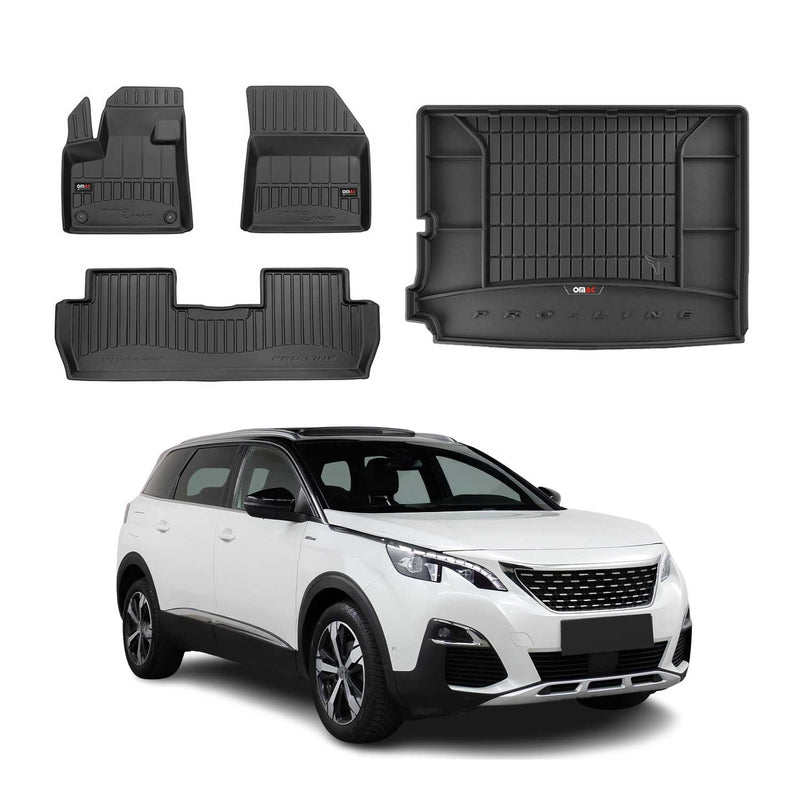 Kit Tapis de Sol et Coffre pour Peugeot 5008 2017-2022 TPE Noir