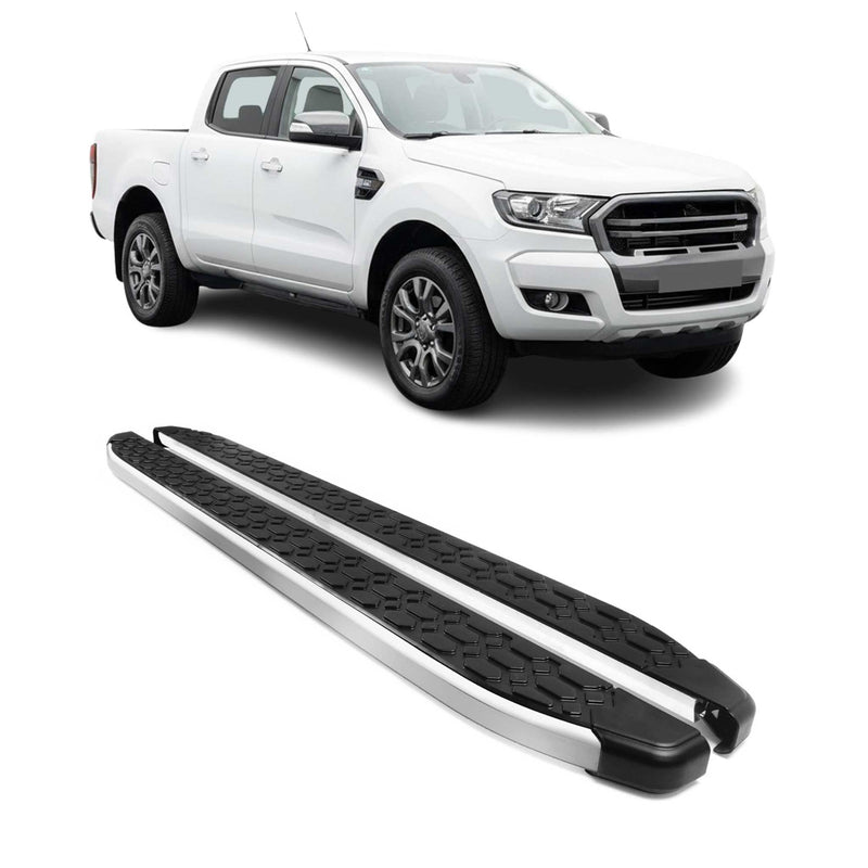 Marchepieds Latéraux pour Ford Ranger T6 2012-2022 DoubleCab Gris Noir Alu 2x
