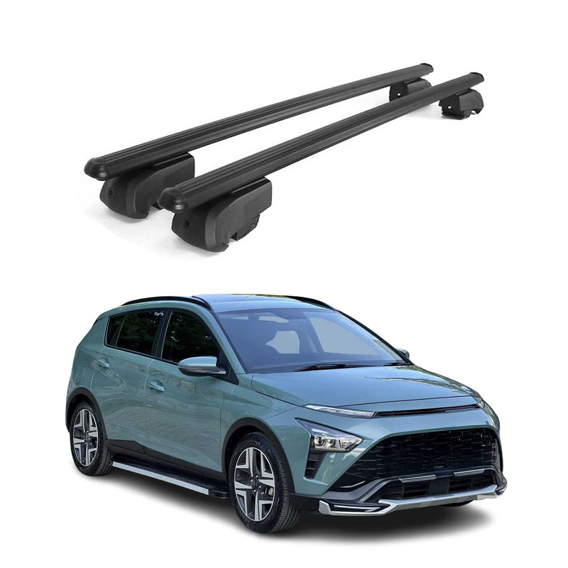 Barres de toit Transversales pour Hyundai Bayon 2020-2023 Aluminium Noir ABE