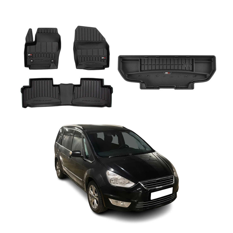 Kit Tapis de Sol et Coffre pour Ford Galaxy 2006-2015 en Caoutchouc Noir