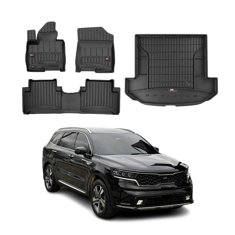 Kit Tapis de Sol et Coffre pour Kia Sorento Hybrid 2020-2022 en Caoutchouc Noir