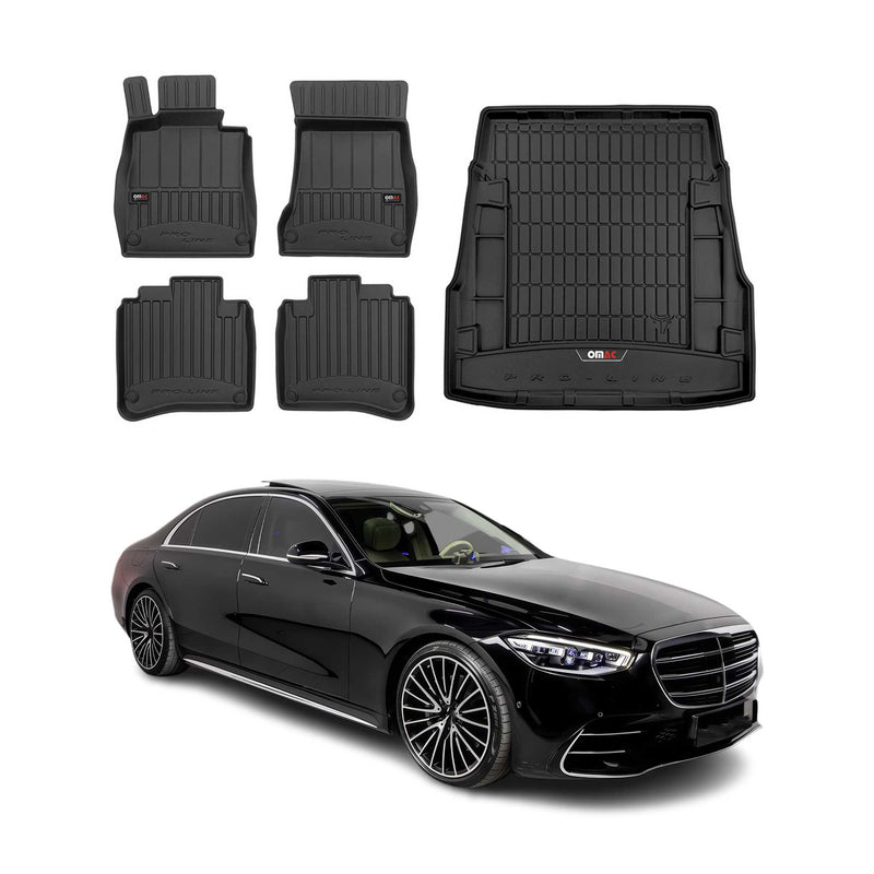 Kit Tapis de Sol et Coffre pour Mercedes Classe S W222 2013-2020 TPE Noir