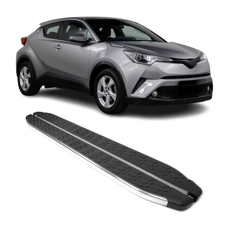 Marchepieds Latéraux pour Toyota C-HR Hybrid 2016-2024 inox Brillant Argent Noir