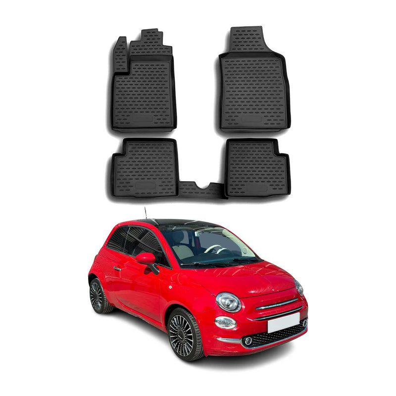 OMAC Tapis de sol pour Fiat 500 2007-2024 sur mesure en caoutchouc Noir