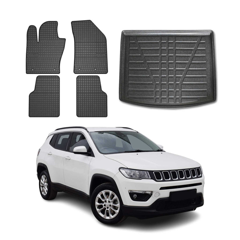 Kit Tapis de sol et coffre pour Jeep Compass 2016-2025 TPE Noir