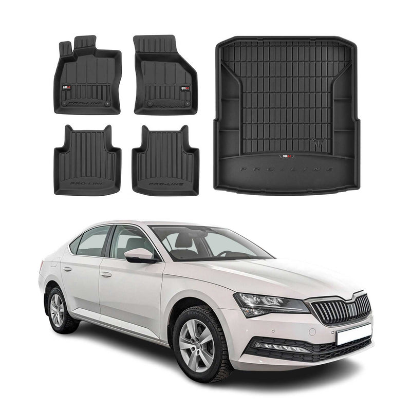 Kit Tapis de Sol et Coffre pour Skoda SuperB 2015-2022 TPE Noir