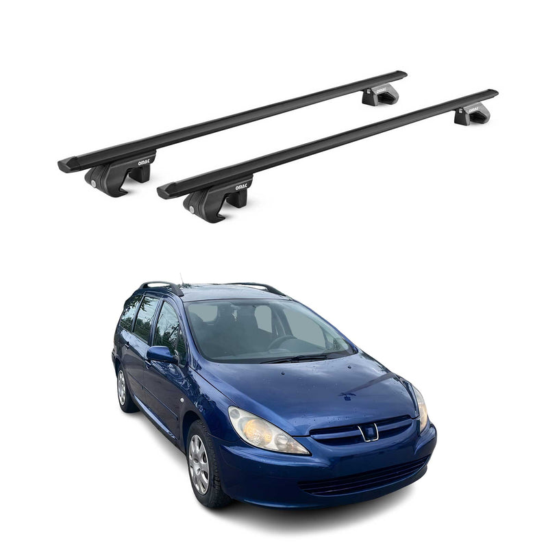 Barres de toit transversales pour Peugeot 307 Break 2002-2008 Alu Noir 2x ABE