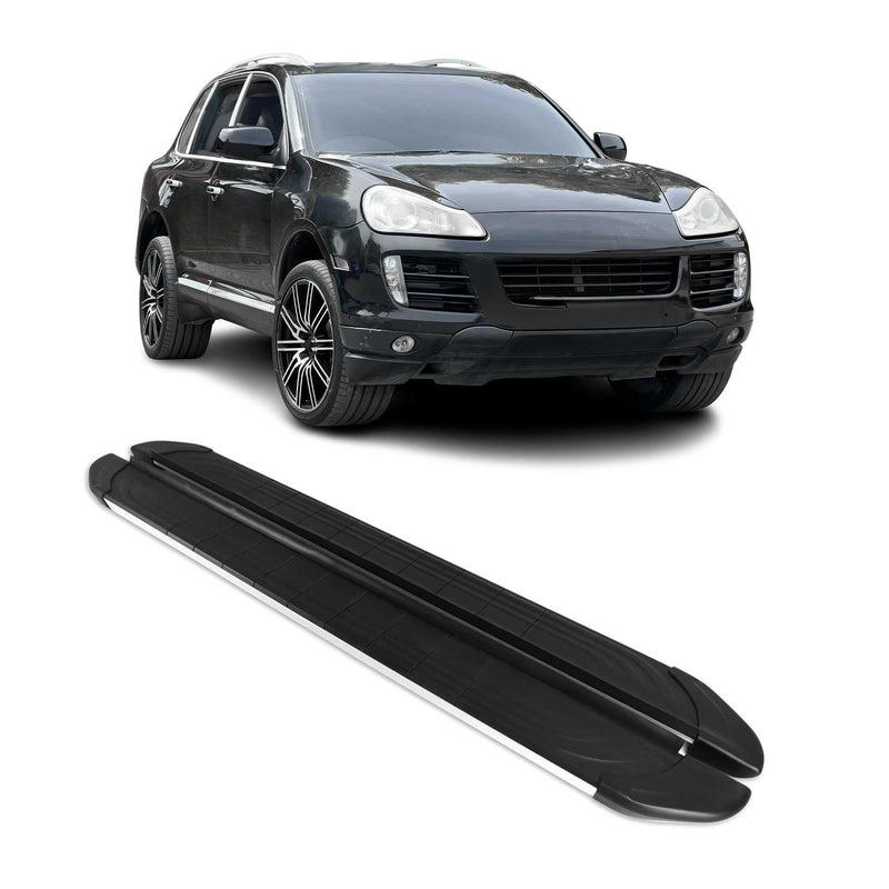 Marchepieds Latéraux pédale pour Porsche Cayenne 2003-2010 Alu Gris Noir 2Pcs