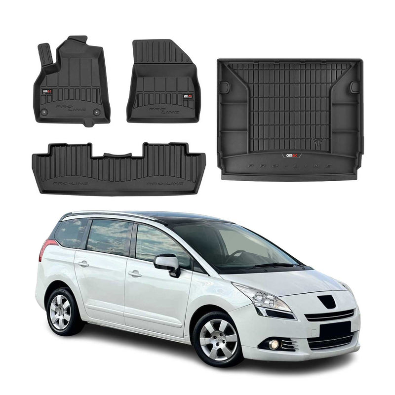 Kit Tapis de Sol et Coffre pour Peugeot 5008 2009-2017 TPE Noir