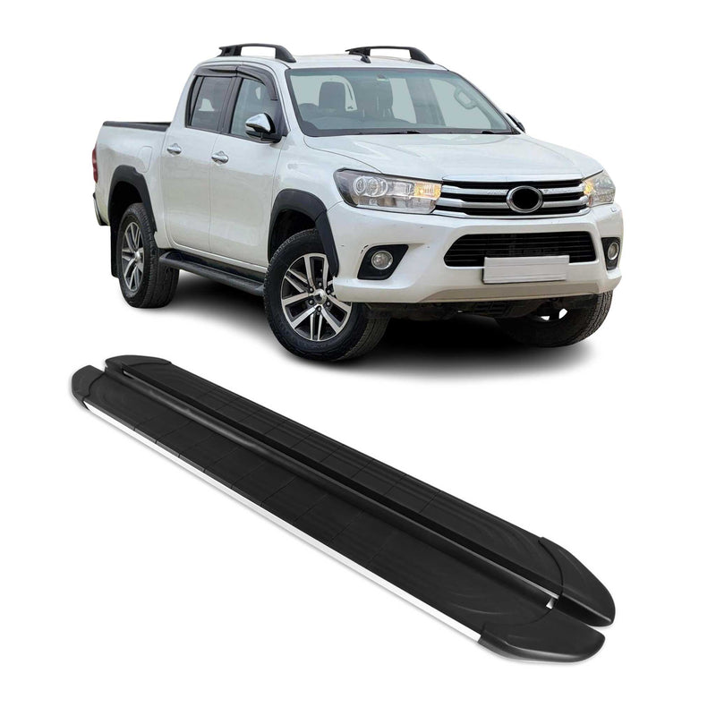 Marchepieds Latéraux pour Toyota Hilux Double Cab 2015-2025 Alu Gris Noir 2Pcs