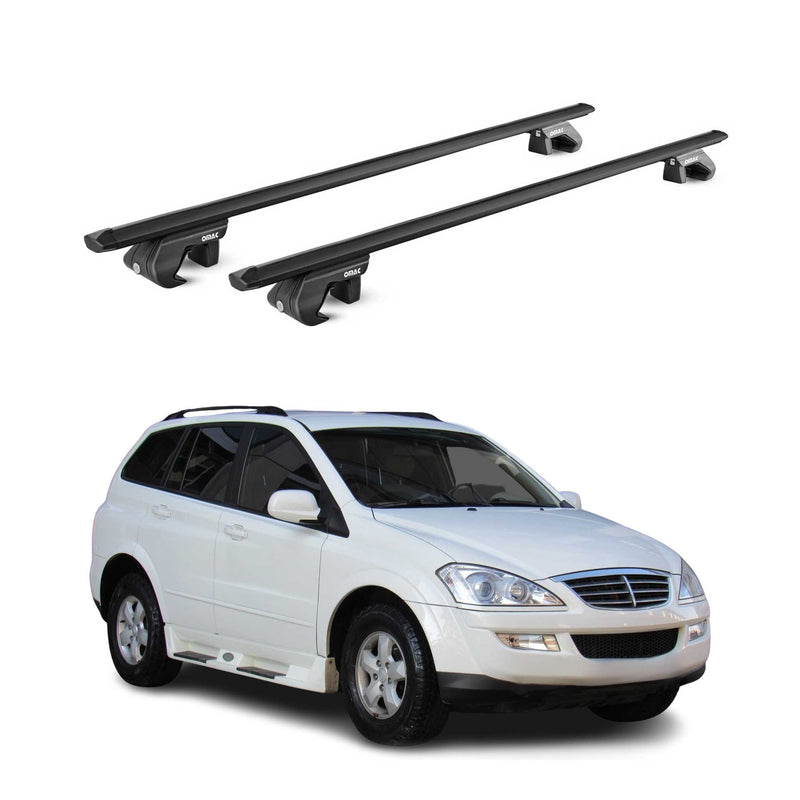 Barres de toit transversales ABE pour Ssangyong Kyron 2005-2011 5 P Alu Noir 2x