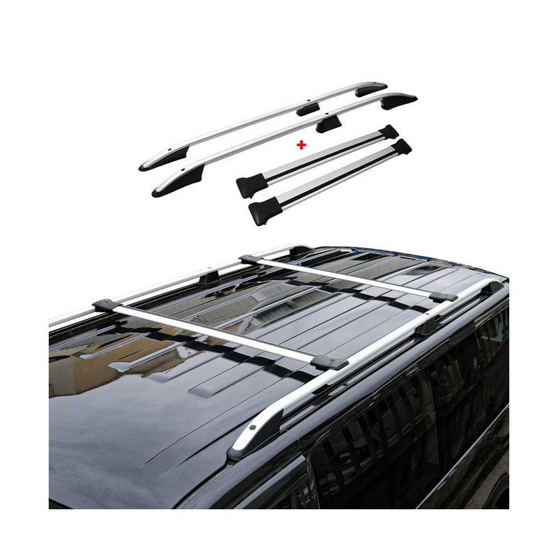 Kit Barres et Rails de Toit pour VW Transporter T5 T6 L1 Court Aluminium Gris