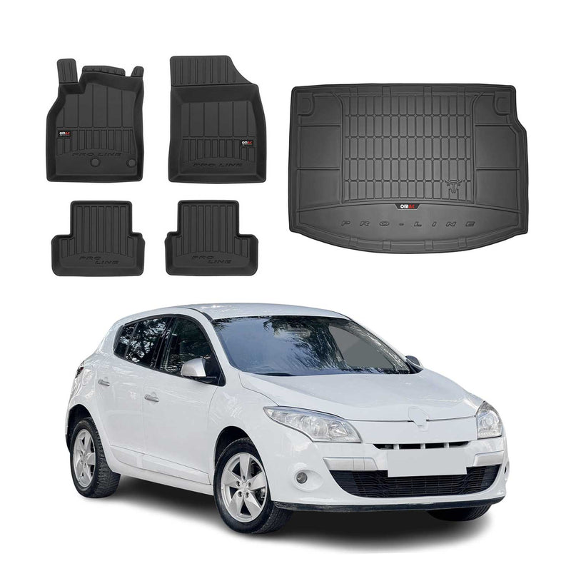 Kit Tapis de Sol et Coffre pour Renault Megane 2008-2015 TPE Noir