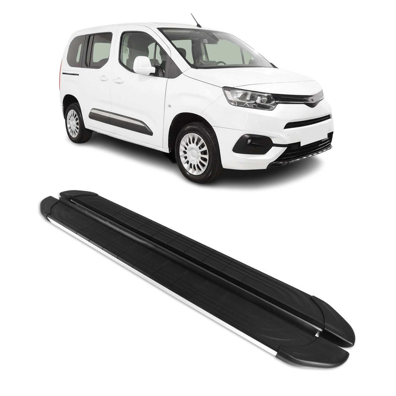 Marchepieds Latéraux pour Toyota Proace City 2019-25 Alu Gris Noir L1 Court 2Pcs