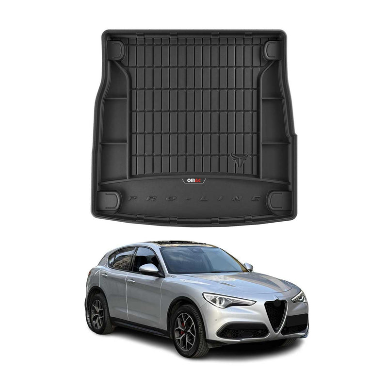 OMAC Tapis de coffre caoutchouc pour Alfa Romeo Stelvio 2016-25 Noir Premium
