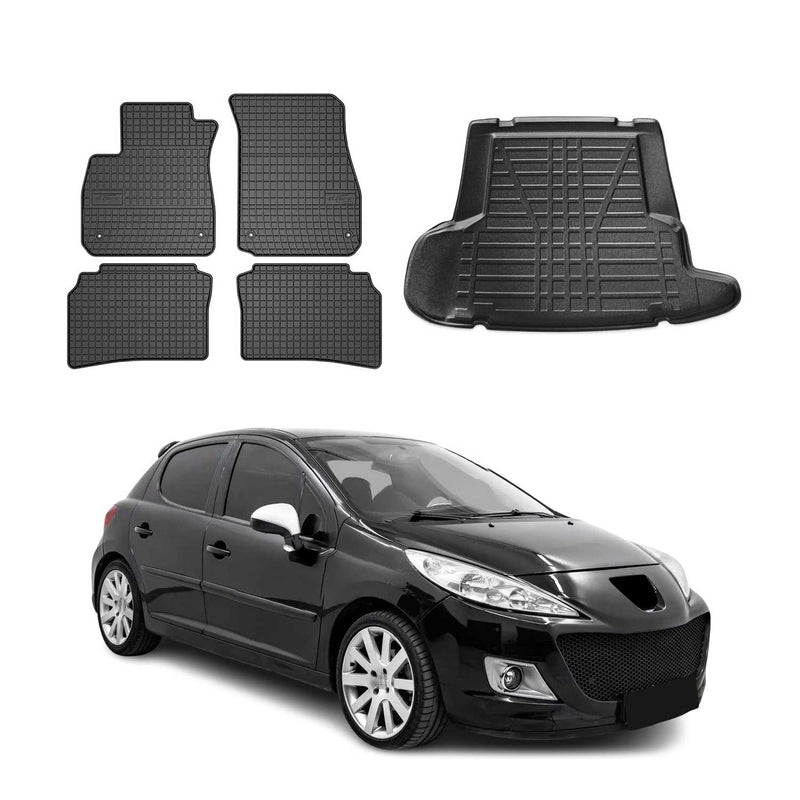 Kit Tapis de sol et coffre pour Peugeot 206 2007-2012 Berline TPE Noir