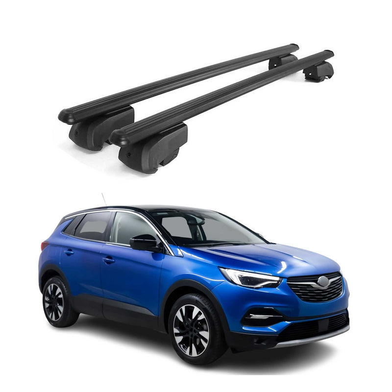 Barres de toit Transversales pour Opel Grandland X 2017-2021 Alu Noir ABE