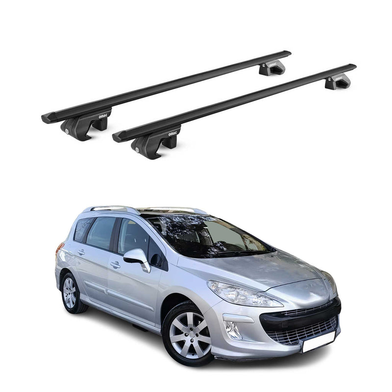 Barres de toit transversales pour Peugeot 308 Break 2008-2014 Alu Noir 2x ABE