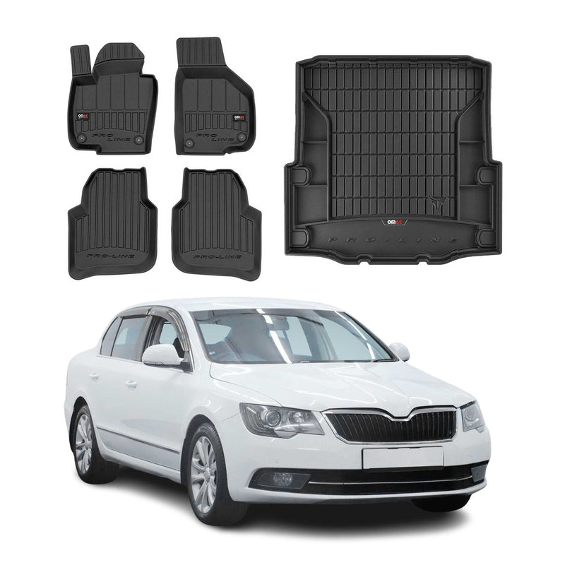 Kit Tapis de Sol et Coffre pour Skoda SuperB 2008-2015 TPE Noir