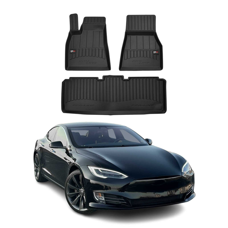 OMAC Tapis de sol en caoutchouc pour Tesla Model S 2014-2020 Noir Premium