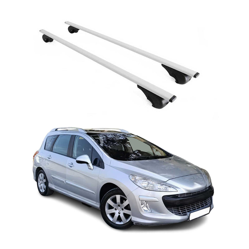 Barres de toit Transversales pour Peugeot 308 Break 2008-2014 Fer Argent
