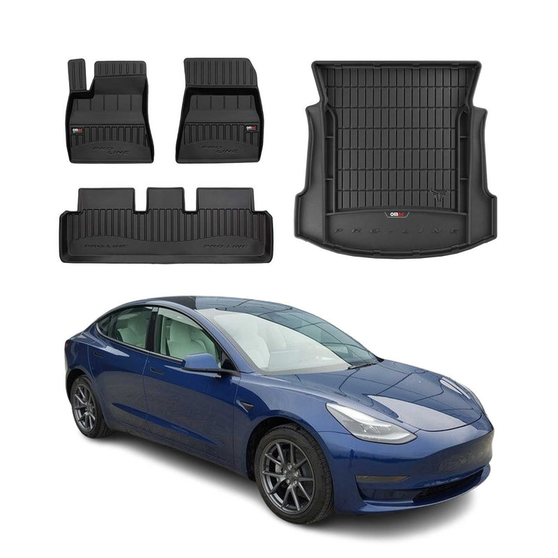 Kit Tapis de Sol et Coffre pour Tesla Model 3 2017-2024 TPE Noir