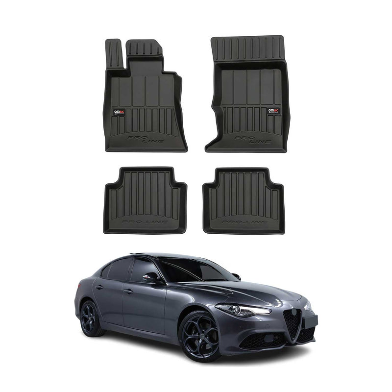 OMAC Tapis de sol caoutchouc pour Alfa Romeo Giulia 2015-2024 AWD Noir Premium