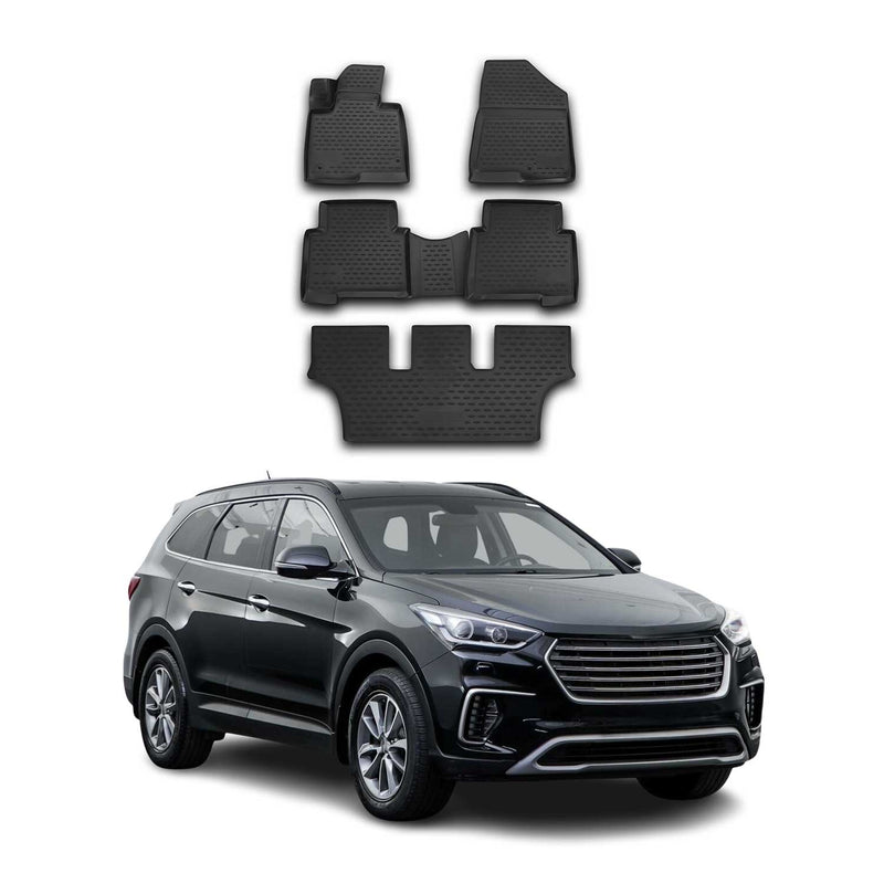 OMAC Tapis de sol pour Hyundai Grand Santa Fe 2013-2018 5Pcs en caoutchouc Noir