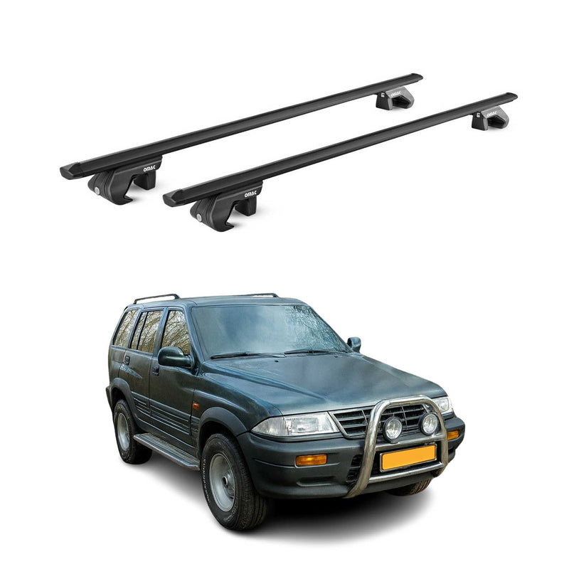 Barres de toit transversales ABE pour Ssangyong Musso 1995-2006 5 P Alu Noir 2x