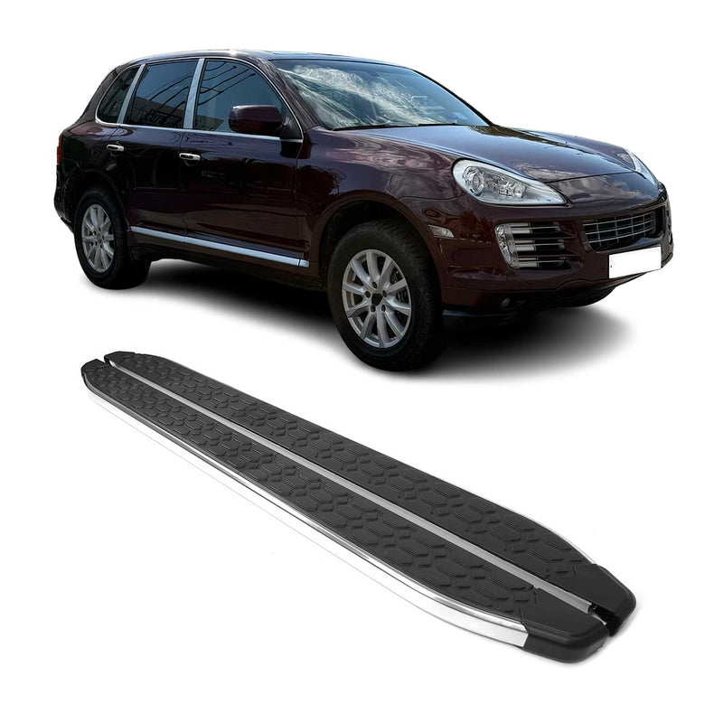 Marchepieds Latéraux pour Porsche Cayenne 2003-2010 inox Brillant Argent Noir 2x