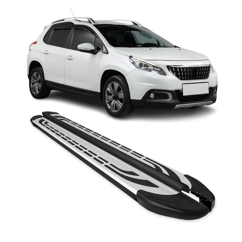 Marchepieds Latéraux pour Peugeot 2008 2013-2019 Aluminium Gris Noir 2Pcs