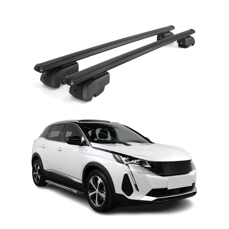 Barres de toit Transversales pour Peugeot 3008 2016-2023 Aluminium Noir ABE