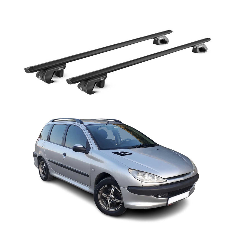 Barres de toit transversales pour Peugeot 206 Break 2002-2013 Alu Noir 2x ABE