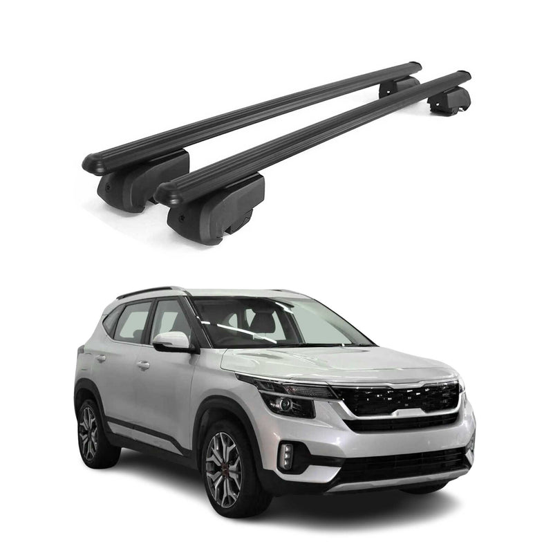 Barres de toit Transversales pour Kia Seltos 2020-2023 Aluminium Noir ABE