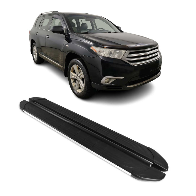 Marchepieds Latéraux pour Toyota Highlander 2007-2013 Alu Gris Noir 2Pcs