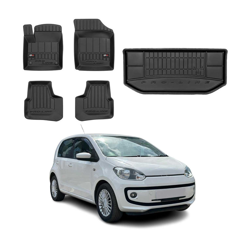 Kit Tapis de Sol et Coffre pour VW Up 2011-2016 TPE Noir