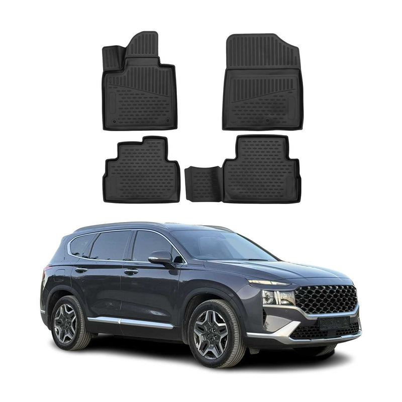 Tapis de sol pour Hyundai Sante Fe 2020-2025 5Places caoutchouc TPE 3D Noir 4x
