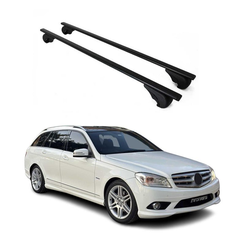 Barres de toit Transversales pour Mercedes Classe C S204 2007-2014 Fer Noir