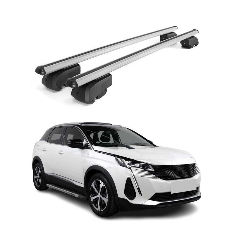 Barres de toit Transversales pour Peugeot 3008 2016-2023 Aluminium Gris ABE