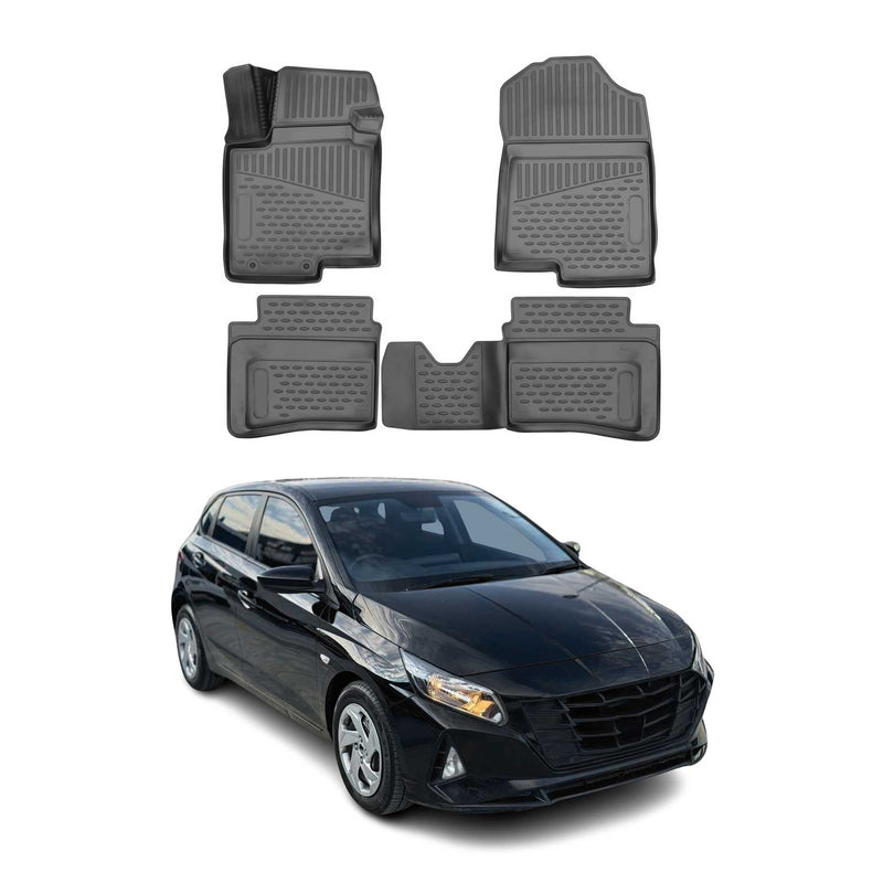 OMAC Tapis de sol pour Hyundai i20 2020-2025 sur mesure en caoutchouc Noir