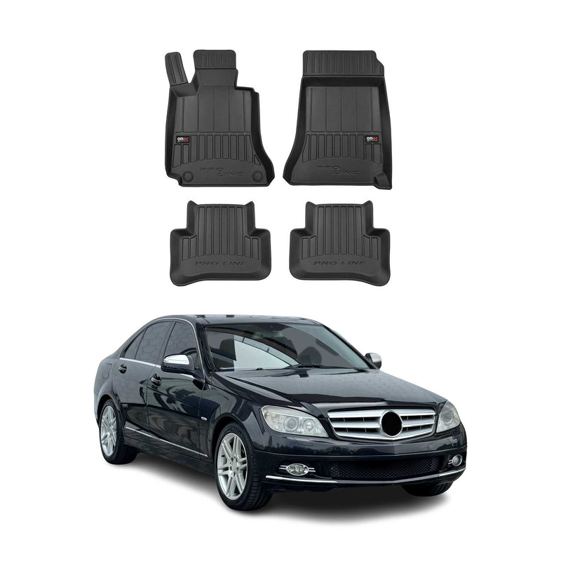 OMAC Tapis de sol en caoutchouc pour Mercedes Classe C 2007-2014 Noir Premium