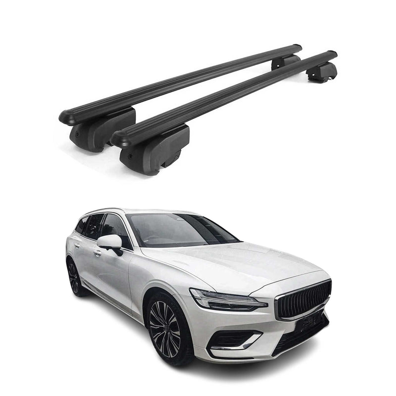 Barres de toit Transversales pour Volvo V60 2018-2023 Aluminium Noir ABE