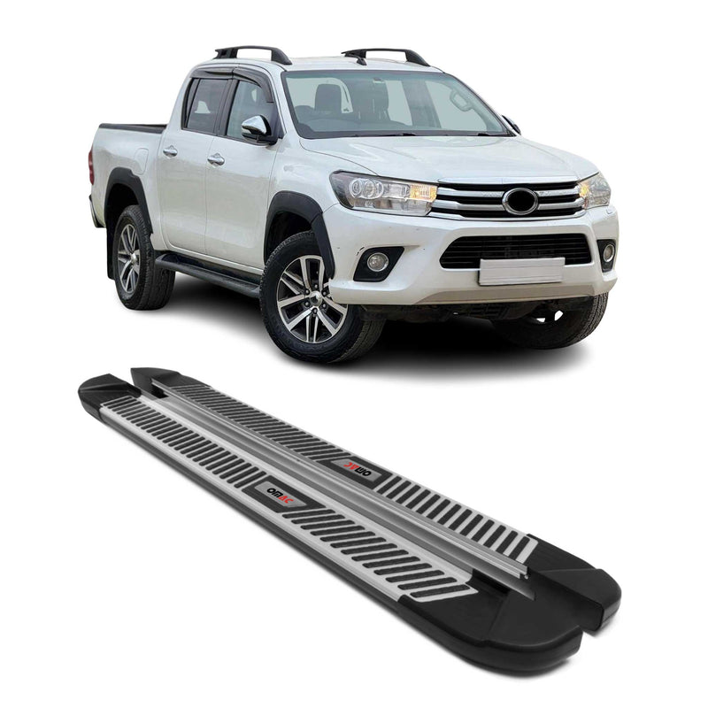 Marchepieds Latéraux pour Toyota Hilux Double Cab 2015-2025 Noir Gris Alu 2Pcs
